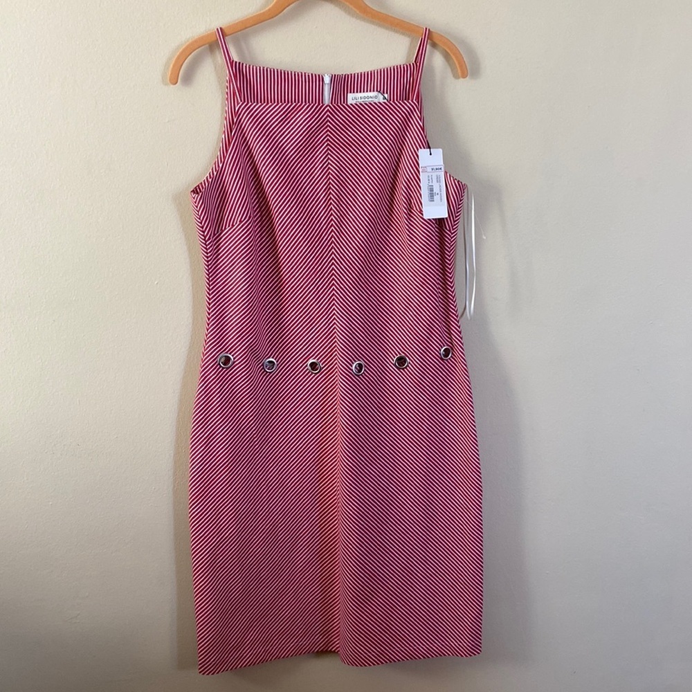 New Lili Sidonio Molly Bracken Medium Red Stripe Grommet Mod Midi Dress Mod